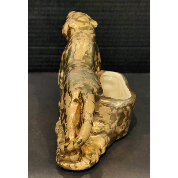 Vintage Weeping Gold Porcelain Jaguar Leopard Panther Figure 24kt Gold Planter - Picture 7 of 11